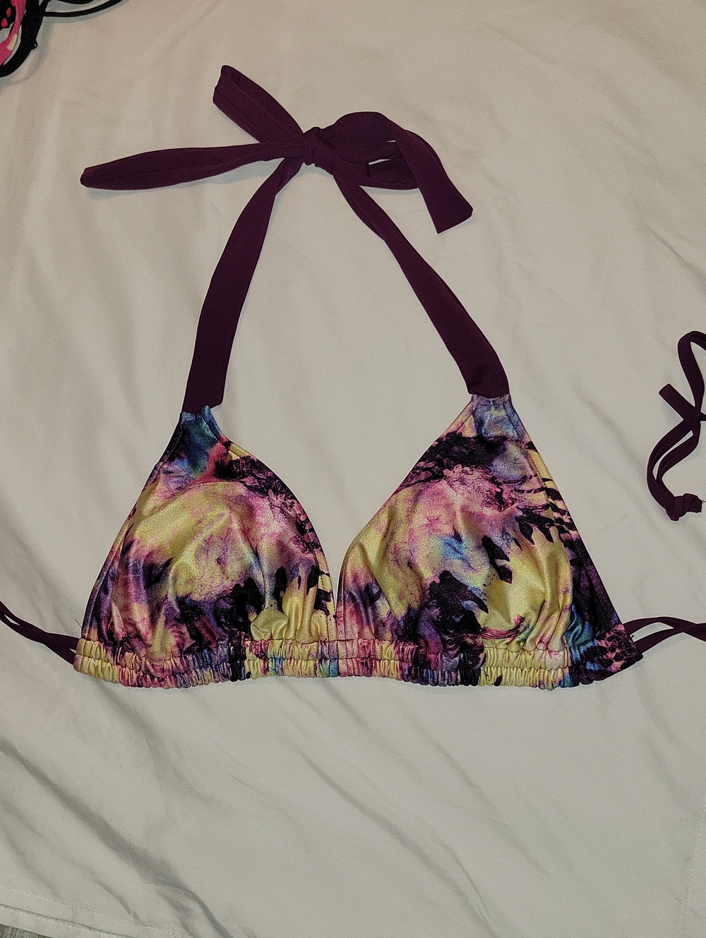Tie-Dye Halter Bikini Top in Purple and Multicolor